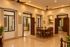warm arched living and dining retreat
