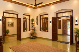 warm modern rustic arched entryway